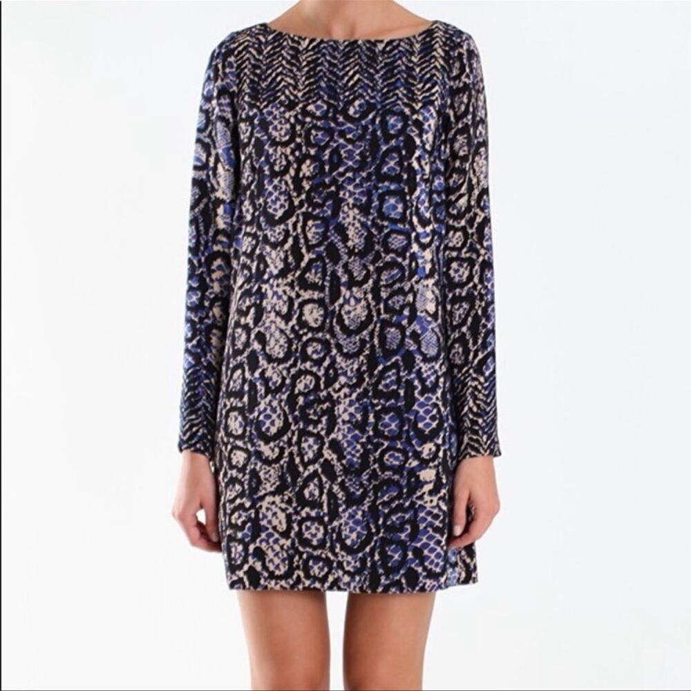 TIBI Silk Python Print Long Sleeve Mini Shift Dre… - image 3